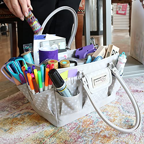 Everything Mary Deluxe Store & Tote Organizer – Tan Dot Craft Tote with Handle – Art Supply Caddy for Sewing, Scrapbooking, DIY Projects & Creative Tool Storage - Image 3