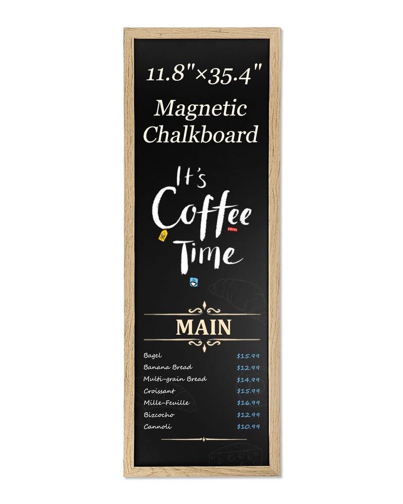TORASO Magnetic Chalkboard for Wall, Long Chalk Board, Wall Hanging Menu for Restaurant, Food Truck, Kitchen, Chalk Board for Kitchen, Bar & Home Decor 11.8" x 35.4" - Image 1