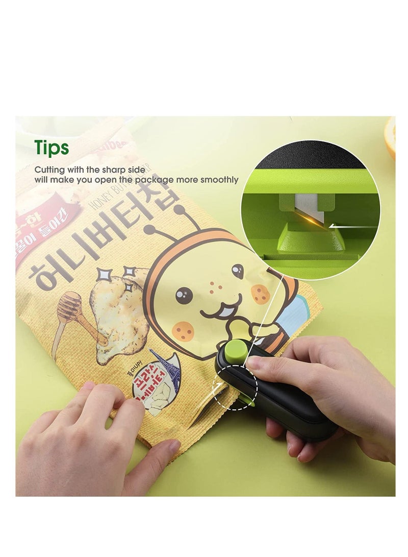 KASTWAVE Mini Bag Sealer 2 in 1 Heat Sealer For Snacks Rechargeable Handheld Plastic Bag Resealer, Vacuum Bag Sealing Machine Portable Keep Food Chips Cookies Fresh Black Green - Image 5