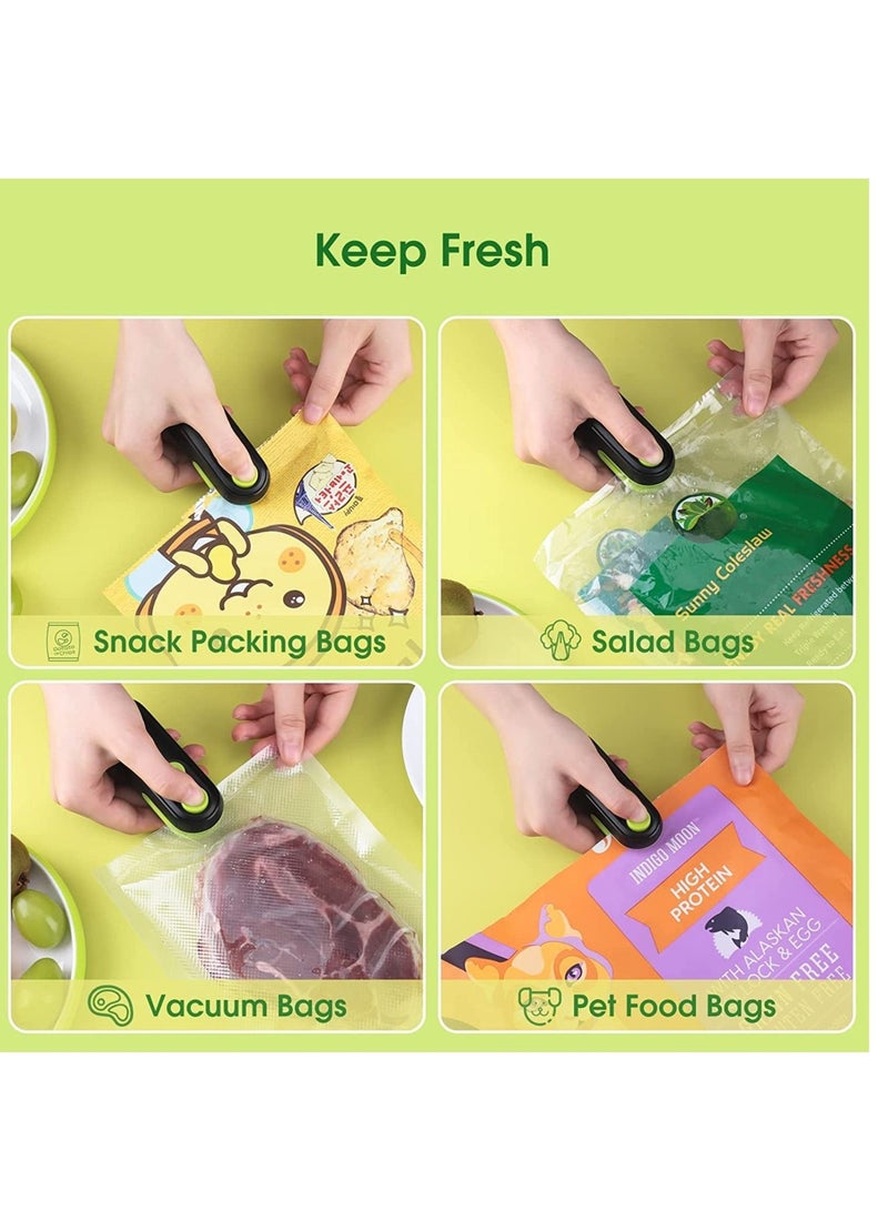 KASTWAVE Mini Bag Sealer 2 in 1 Heat Sealer For Snacks Rechargeable Handheld Plastic Bag Resealer, Vacuum Bag Sealing Machine Portable Keep Food Chips Cookies Fresh Black Green - Image 2