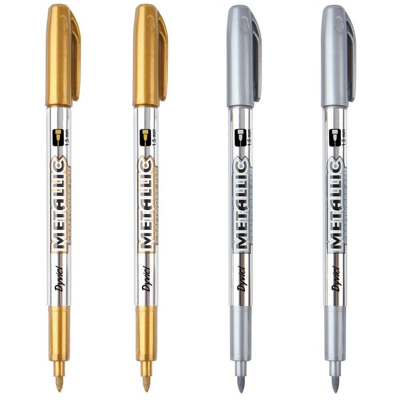 Dyvicl Metallic Markers Pens Silver and Gold Paint Pens for Black Paper Glass Rock Painting Halloween Pumpkin Card Making Scrapbook Album Christmas DIY Art Craft Kids Set of 4
