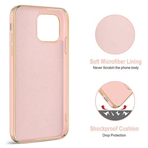 Hython for iPhone 14 Pro Max Case with Ring Stand [360° Rotatable Ring Holder Magnetic Kickstand] [Support Car Mount] Plated Gold Edge Slim Soft TPU Luxury Protective Phone Case Cover, Pink - Image 3