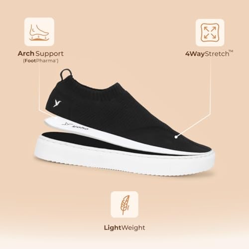 YOHO FreeStep spacious and casual slip on shoes | Comfortable for long hours of walking | Outperforms memory foam | Arch support Insole | Classic Black - UK 6 - Image 5