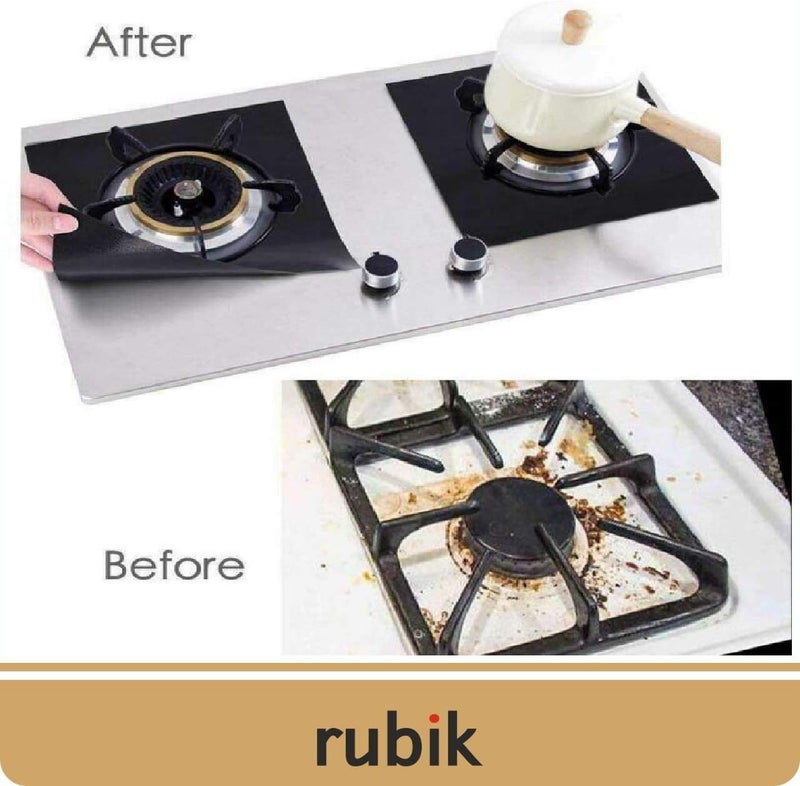 Rubik 4 pcs Gas Stove Burner Covers, Non-Stick Gas Range Protectors Reusable Aluminum Foil Cover Liner Mat Pad - Dishwasher Safe, Black - Image 4