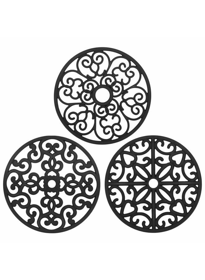 ChefBee Silicone Trivet Mat Set of 3 Non-Slip Heat Resistant Trivet Mat for Table Worktop Protector (Black) - Image 1
