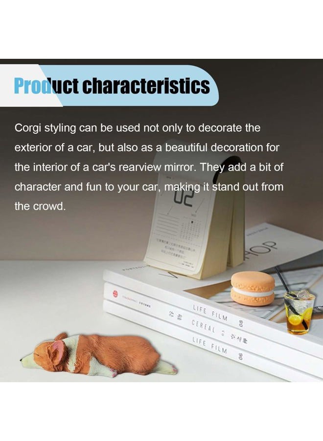 BDZMC Cute Dog Car Rearview Mirror Accessories, Sleeping Corgi & Lemon Tea Dashboard Decoration, Resin Car Ornament, Funny Automotive Mirror Accessories for Home Office - Image 3