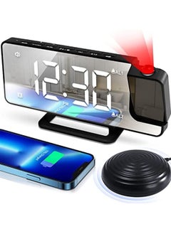 Extra Loud Alarm Clock with Bed Shaker for Heavy Sleeper Hearing Impaired Deaf LED Digital Clock with 180° Projector 12/24H DST Dual Alarms Snooze with USB Charger for Bedrooms Office