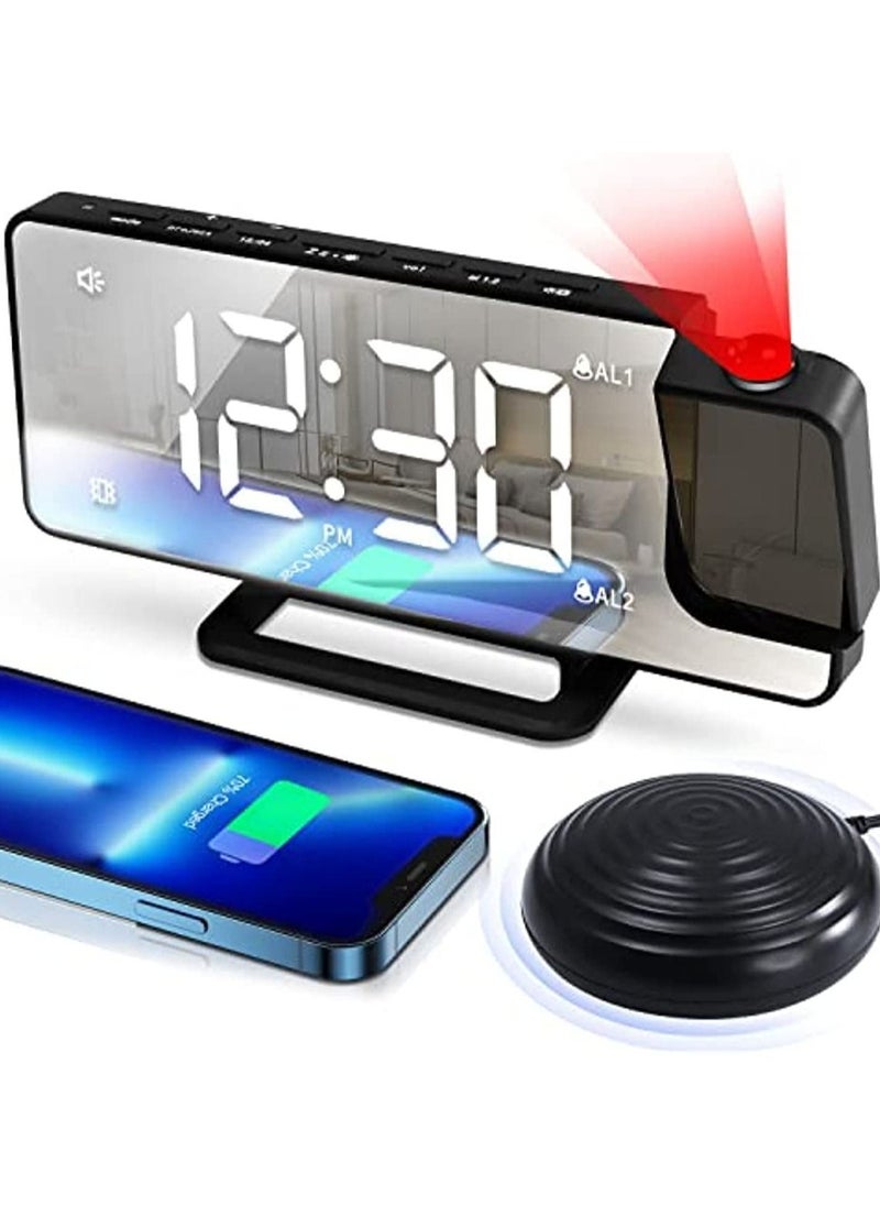 Generic - Extra Loud Alarm Clock with Bed Shaker for Heavy Sleeper Hearing Impaired Deaf LED Digital Clock with 180° Projector 12/24H DST Dual Alarms Snooze with USB Charger for Bedrooms Office - Image 1