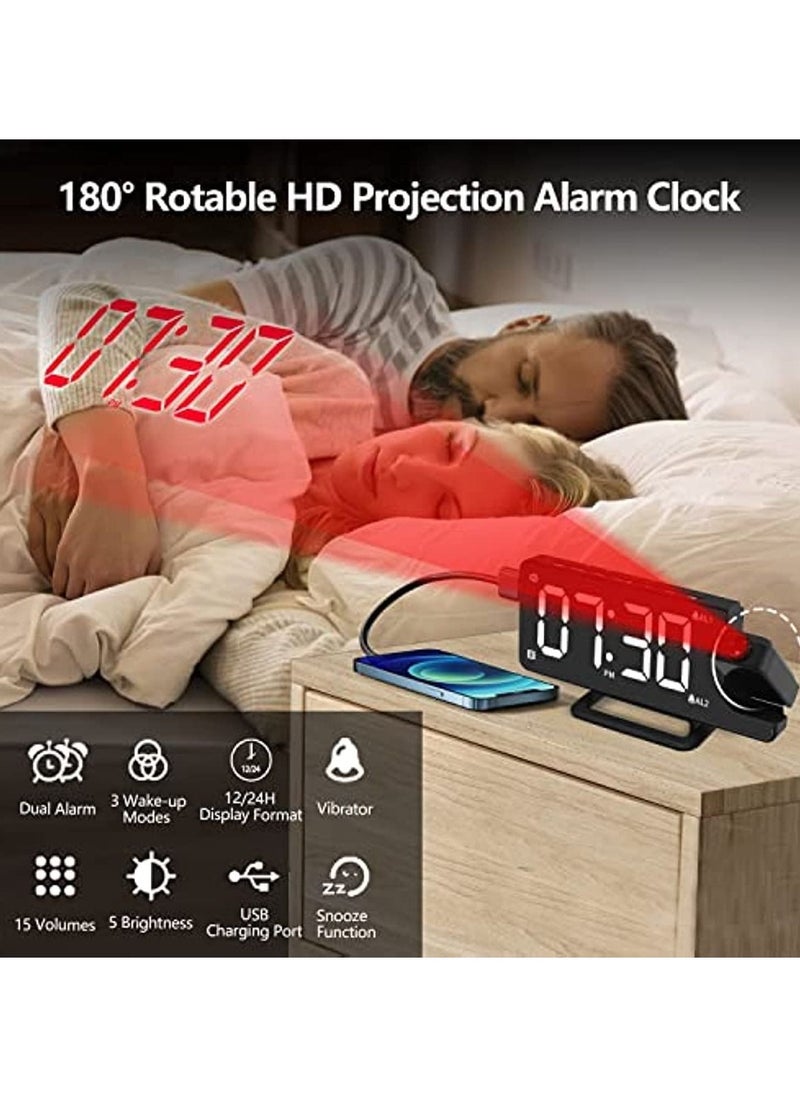 Generic - Extra Loud Alarm Clock with Bed Shaker for Heavy Sleeper Hearing Impaired Deaf LED Digital Clock with 180° Projector 12/24H DST Dual Alarms Snooze with USB Charger for Bedrooms Office - Image 1