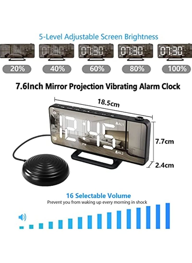 Generic - Extra Loud Alarm Clock with Bed Shaker for Heavy Sleeper Hearing Impaired Deaf LED Digital Clock with 180° Projector 12/24H DST Dual Alarms Snooze with USB Charger for Bedrooms Office - Image 1