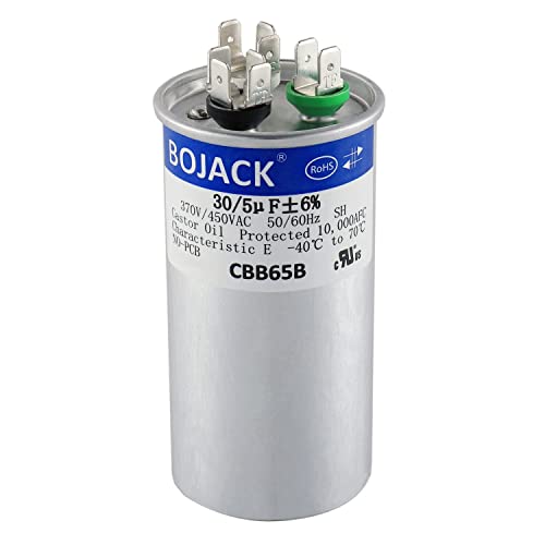 BOJACK 30+5uF 30/5MFD ±6% 370V/440V CBB65 Dual Run Circular Start Capacitor for AC Motor Run or Fan Start or Condenser Straight - Image 1