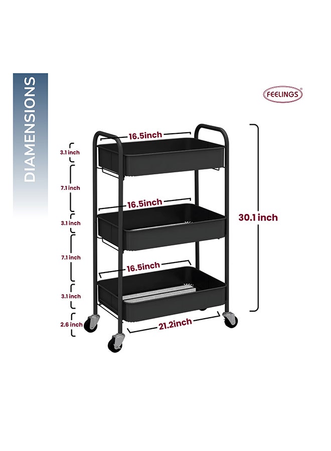 Feelings 3-Tier Multipurpose Storage Trolley | Rectangular Rolling Cart with Wheels | Foldable Utility Organizer for Kitchen, Bathroom, Office & Home  - Image 2
