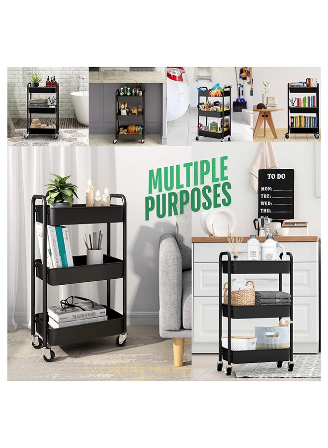 Feelings 3-Tier Multipurpose Storage Trolley | Rectangular Rolling Cart with Wheels | Foldable Utility Organizer for Kitchen, Bathroom, Office & Home  - Image 5