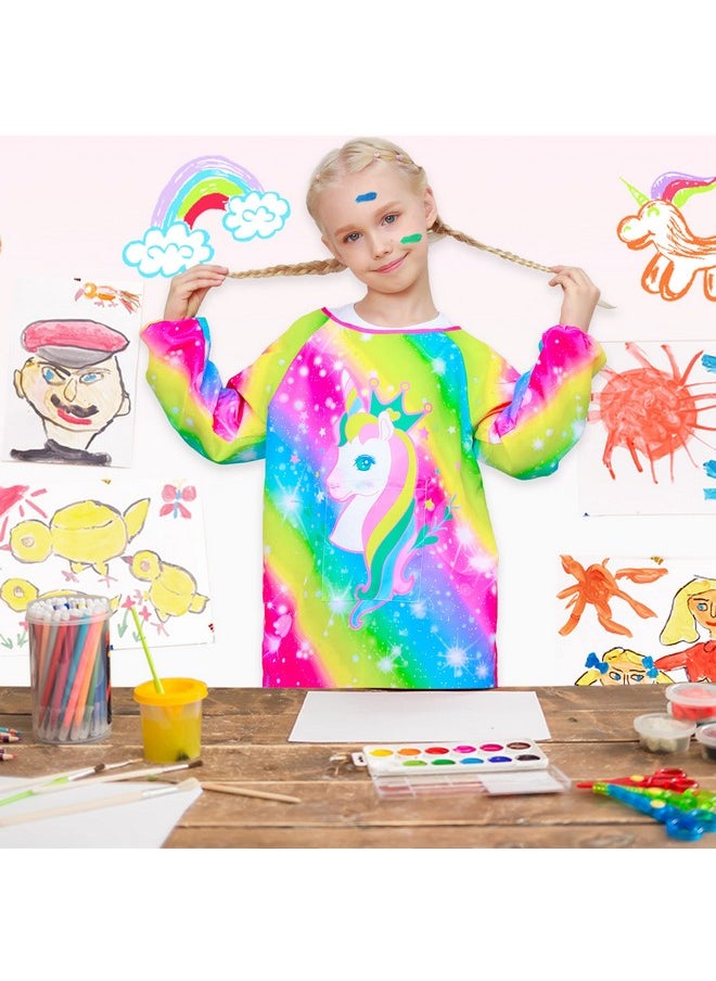 Sylfairy - Kids Art Smocks For Painting, Waterproof Artist Rainbow Unicorn Aprons Paint Smocks Toddler Apron Smock For Child (Rainbow, Medium,3-7 Years) - Image 1