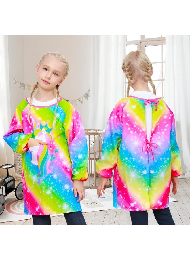 Sylfairy - Kids Art Smocks For Painting, Waterproof Artist Rainbow Unicorn Aprons Paint Smocks Toddler Apron Smock For Child (Rainbow, Medium,3-7 Years) - Image 1