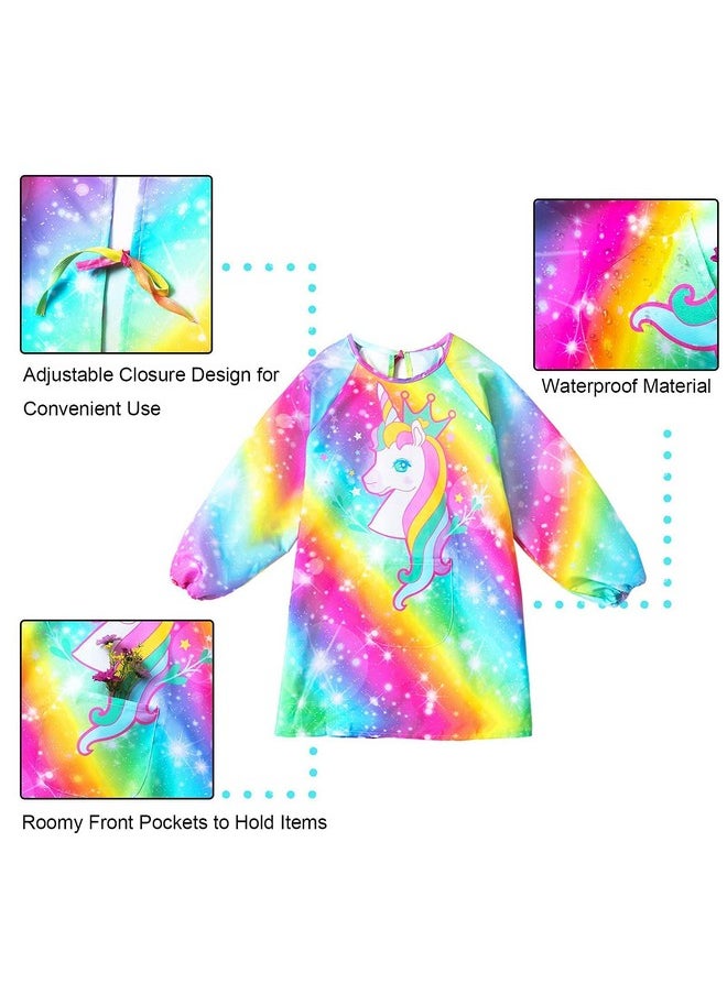 Sylfairy - Kids Art Smocks For Painting, Waterproof Artist Rainbow Unicorn Aprons Paint Smocks Toddler Apron Smock For Child (Rainbow, Medium,3-7 Years) - Image 1