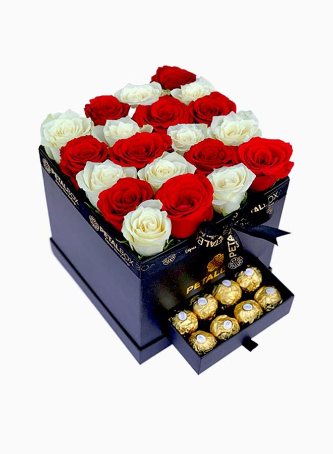Ferrero Rocher Chocolate 16 Pieces Red And White Roses 20 Pieces Black Square Box
