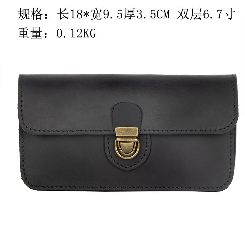 Crazy Horse Leather Leather Mobile Phone Waist Bag Wearing Belt Horizontal Full Leather Protective Cover Retro Work Bag - Image 1