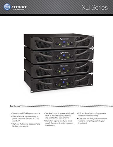 Crown Two-channel-300W at 4Ω Power Amplifier, Black, 300-Watts (XLi800) - Image 5