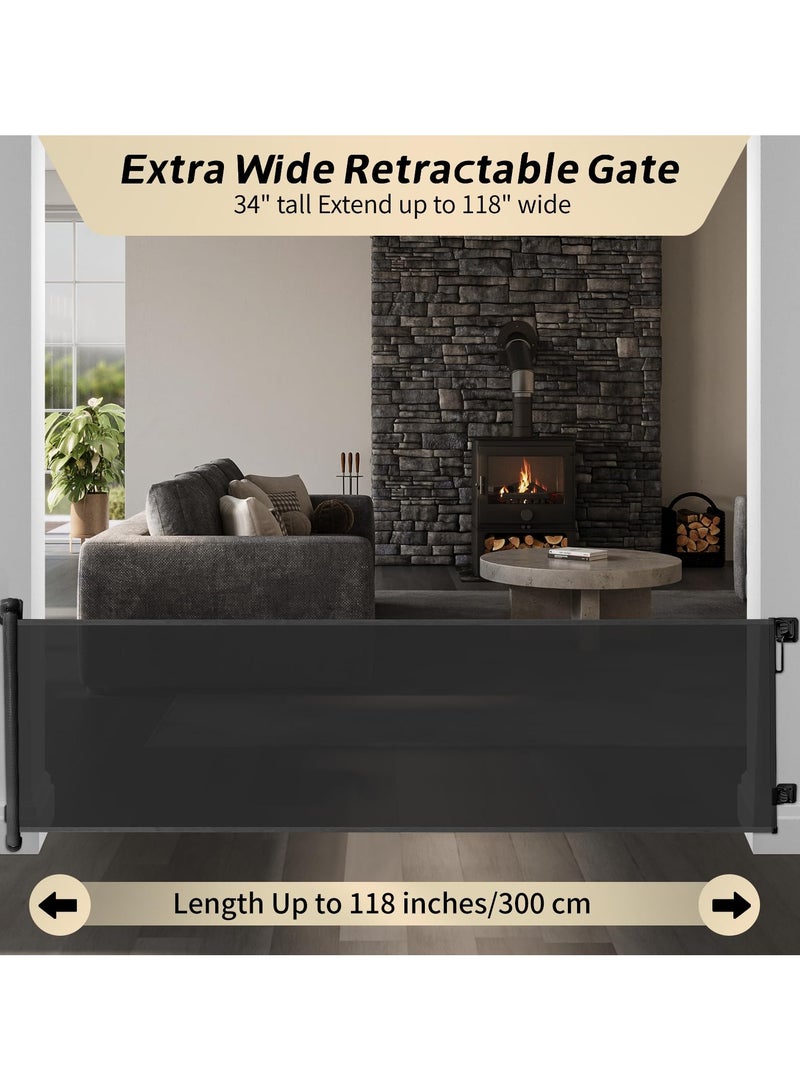 Mr. Penda Retractable Baby Gate, 300cm*86cm Safety Gate, No Drill Installation with Strong Adhesive Tape and Screw Options for Damage-Free Setup, for Stairs Doorways and Keeping Children Dogs Safe (Black) - Image 2