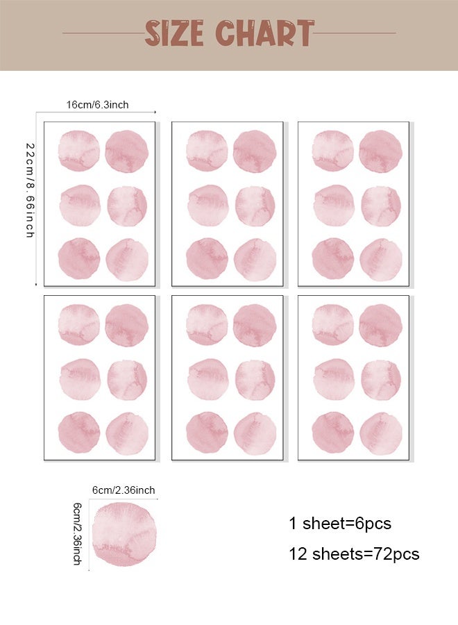 12 Sheets 72 Pcs Light Pink Watercolor Polka Dots Wall Stickers, Macaron Ins Style Removable Peel & Stick Vinyl Wall Decals, for Nursery Baby Room Bedroom Living Room Playroom Home Decor - Image 5