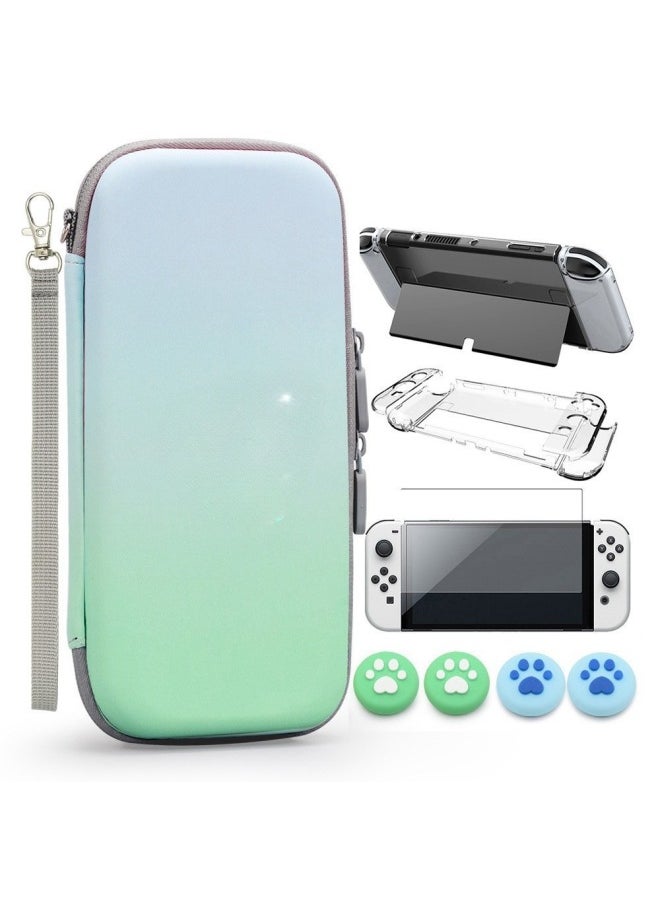 Generic 适用任天堂switch OLED保护套装 Switch 主机收纳包保护壳钢化膜-产品颜色:oled套装包绿色拉链  - Image 4
