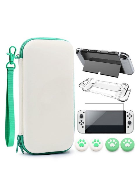 适用任天堂switch OLED保护套装 Switch 主机收纳包保护壳钢化膜-产品颜色:oled套装包绿色拉链