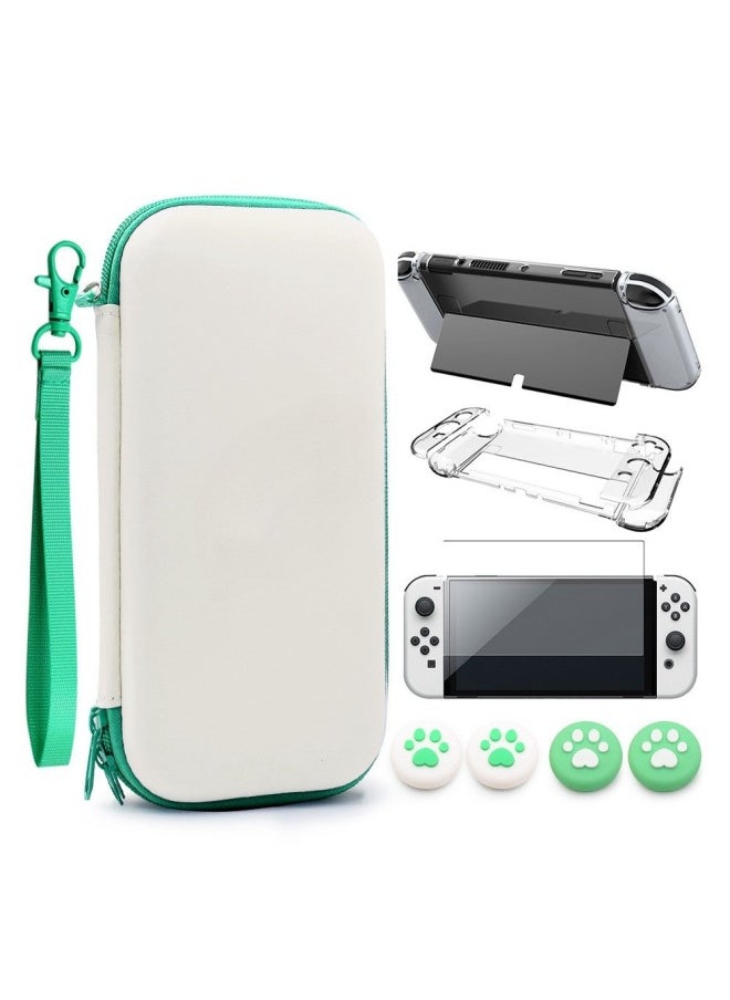 Generic 适用任天堂switch OLED保护套装 Switch 主机收纳包保护壳钢化膜-产品颜色:oled套装包绿色拉链  - Image 1