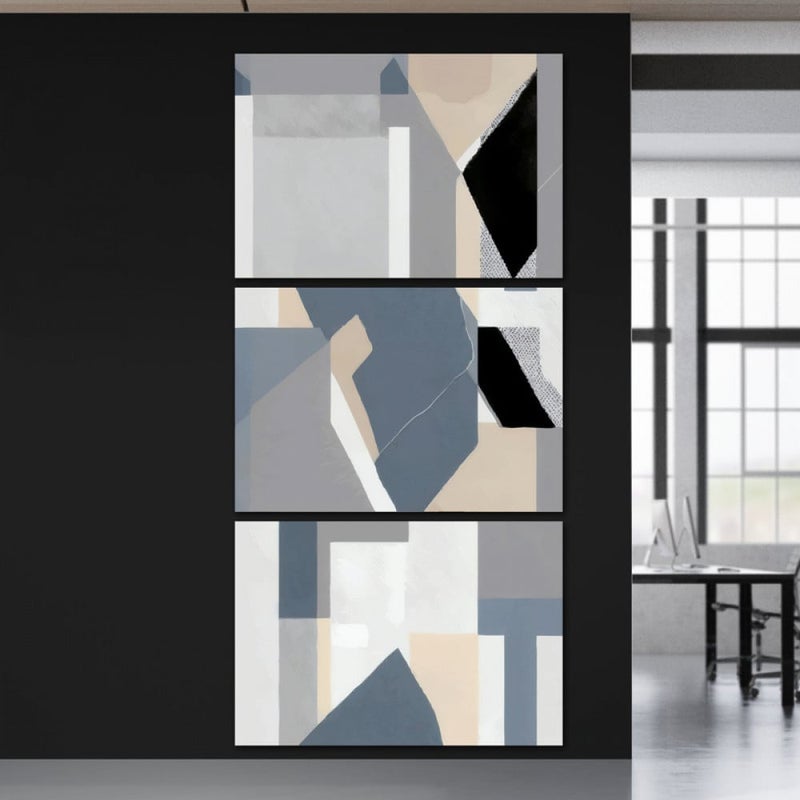 Marktna Three abstract canvas paintings with a hollow frame, measuring (90×40), three pieces - Image 1