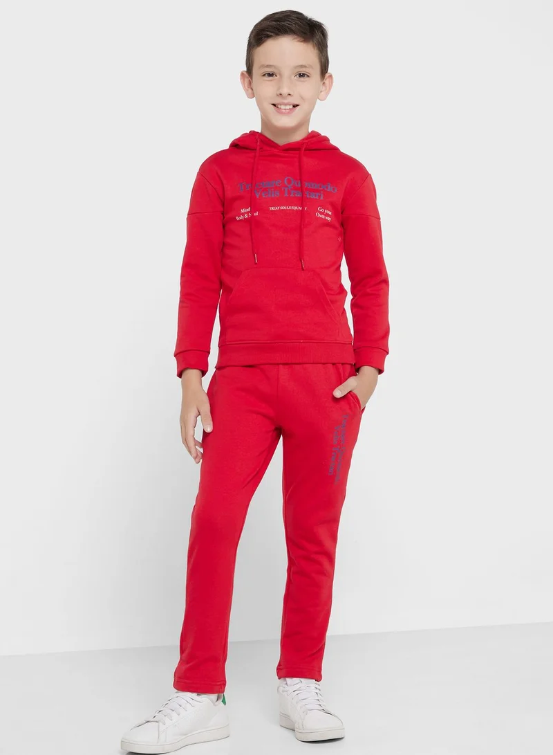 Pinata Boys Printed Hoodie And Piping Jogger Set