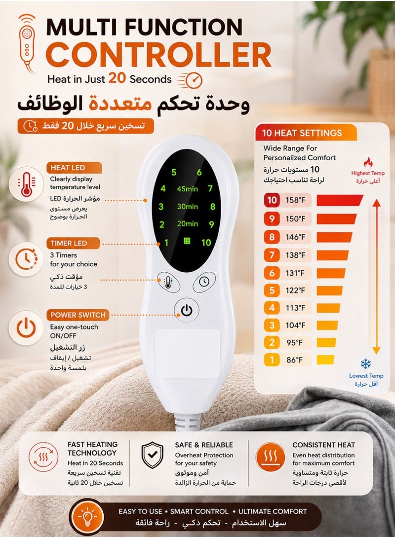 Electric Heating Pad for Pain Relief, Extra Large 16 x 24 Inch Heating Pad for Neck, Shoulders, Back, Waist, Abdomen & Legs, 10 Heat Levels, 4 Timer Options, Auto Shut-Off, Machine Washable - Image 4