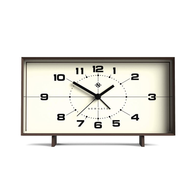 NEWGATEÂ® Wideboy Alarm Clock | Rectangular Retro Design | Mocha Brown | Mid-Century dial | Ideal for Bedside, Desk, Mantel or Shelf | Retro Bedroom & Office Accessory - Image 1