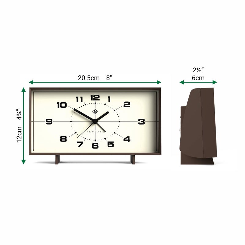 NEWGATEÂ® Wideboy Alarm Clock | Rectangular Retro Design | Mocha Brown | Mid-Century dial | Ideal for Bedside, Desk, Mantel or Shelf | Retro Bedroom & Office Accessory - Image 4