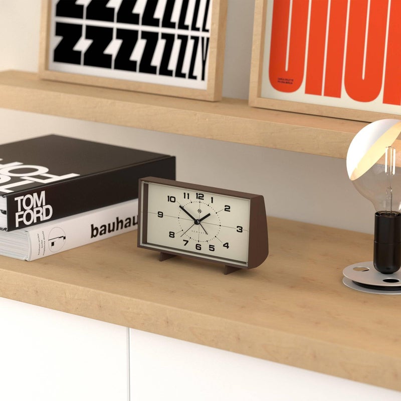 NEWGATEÂ® Wideboy Alarm Clock | Rectangular Retro Design | Mocha Brown | Mid-Century dial | Ideal for Bedside, Desk, Mantel or Shelf | Retro Bedroom & Office Accessory - Image 5