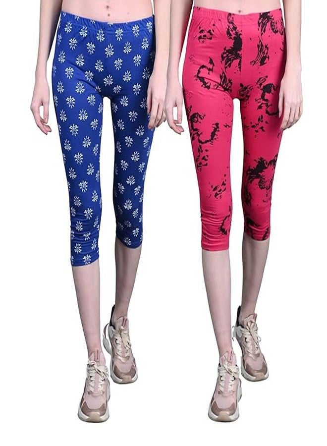 LOVO Girl's Cotton Printed 3/4th Capri/Leggings (GCAP0103, Royal Blue, Magenta, 11-12 Years) Pack of 2 - Image 1