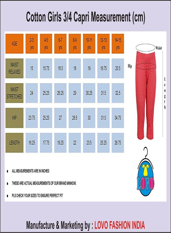 LOVO Girl's Cotton Printed 3/4th Capri/Leggings (GCAP0103, Royal Blue, Magenta, 11-12 Years) Pack of 2 - Image 5