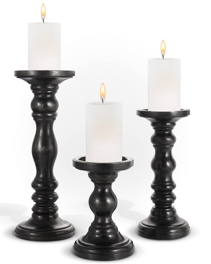 LARGE CANDLE HOLDERS FOR PILLAR CANDLES DECORATIVE RUSTIC CENTERPIECE PILLARS COMPATIBLE WITH BATTERYOPERATED CANDLES TALL FARMHOUSE WOODEN CANDLE HOLDERS PILLAR SET OF 3