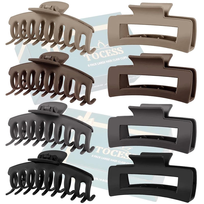 TOCESS 8 Pack Neutral Big Hair Claw Clips for Women Large Claw Clip for Thin Thick Curly Hair 90s Strong Hold 433 Inch Nonslip Matte Jumbo Hair Clips