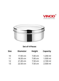 VINOD Vinod Stainless Steel Puri Dabba, Airtight Storage Containers - Pack of 4 (Capacity: 1200 ml, 1500 ml, 2100 ml, 2500 ml)  - Image 3