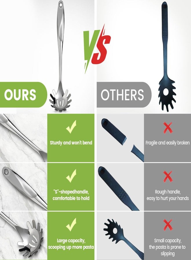 هانزغو ملعقة تقديم معكرونة سباغيتي من الفولاذ المقاوم للصدأ من هانزجو، شوكة معكرونة بطول 13 بوصة مزودة بأسنان وفتحات تصريف، مقبض مقاوم للحرارة، ملعقة معكرونة مقاومة للصدأ، آمنة للغسل في غسالة الأطباق، هدية مثالية للمنزل الجديد - Image 5
