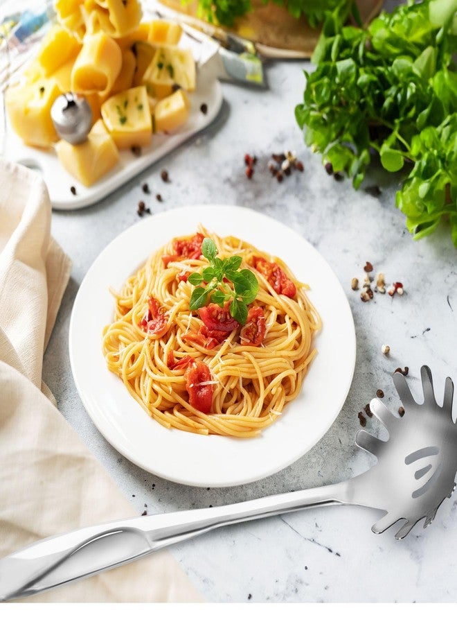 هانزغو ملعقة تقديم معكرونة سباغيتي من الفولاذ المقاوم للصدأ من هانزجو، شوكة معكرونة بطول 13 بوصة مزودة بأسنان وفتحات تصريف، مقبض مقاوم للحرارة، ملعقة معكرونة مقاومة للصدأ، آمنة للغسل في غسالة الأطباق، هدية مثالية للمنزل الجديد - Image 4