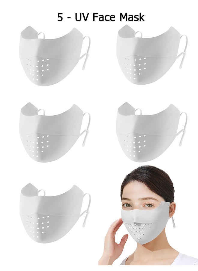 دبليو أف أف أو 5 قطع مجموعة أقنعة الوجه الحريرية الثلجية القابلة للتنفس - قناع الوجه بالأشعة فوق البنفسجية - الحماية من أشعة الشمس - قناع الوجه الرياضي - غطاء وجه شبكي قابل للتنفس - غطاء وجه من القماش مقاوم للأشعة تحت أشعة الشمس - قابل للغسل ، قابل لإعادة الاستخدام - للجري لصيد الأسماك درع الوجه الرياضي للجولف (رمادي فاتح) - Image 1