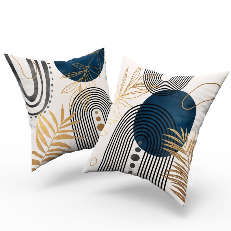 DZGlobal Blue and Grey Throw Pillows Boho Pillow Covers 18x18 Abstract Geometric Pillow Covers Mid Century Modern Decor for Sofa Bed Living Room Couch Set of 4 - Image 5