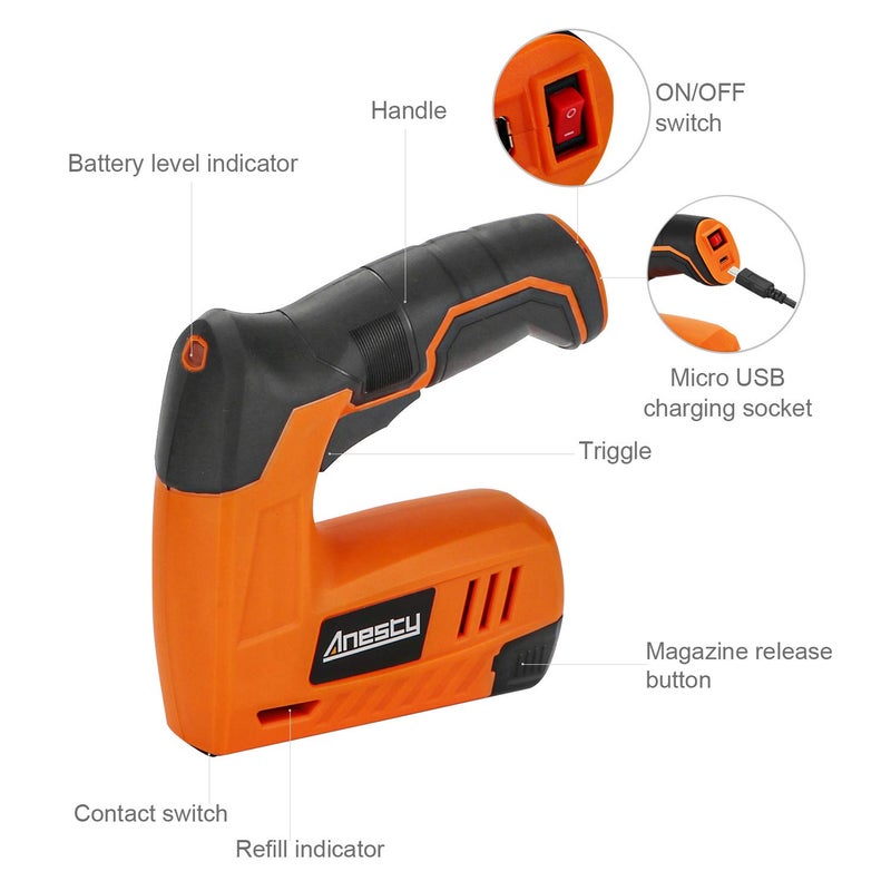 Anesty Cordless Staple Gun, 2in1 Electric Stapler & Nailer, Rechargeable Stapler/Tacker, with 2000pcs 10mm Nails and 2000pcs 10mm Staples [Small, Lightweight, Compact] - Image 2