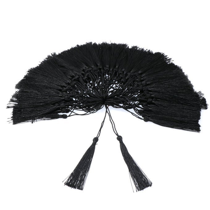 100 BLACK SILKY TASSELS 13CM5INCH WITH 2INCH CORD LOOP FOR JEWELRY MAKING DIY PROJECTS BOOKMARKS
