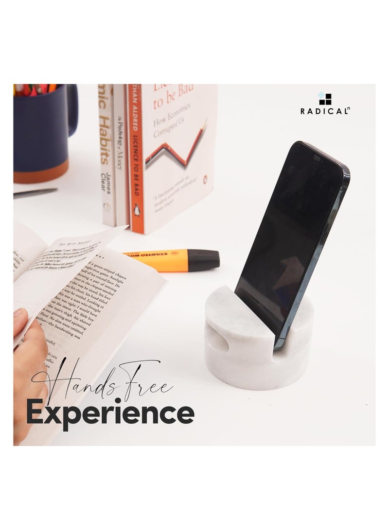 راديكالن حامل هاتف من الرخام الأبيض | حامل هاتف محمول وجهاز آيباد مصنوع يدويًا مقاس 3.5 بوصة لمكتب العمل - Image 2