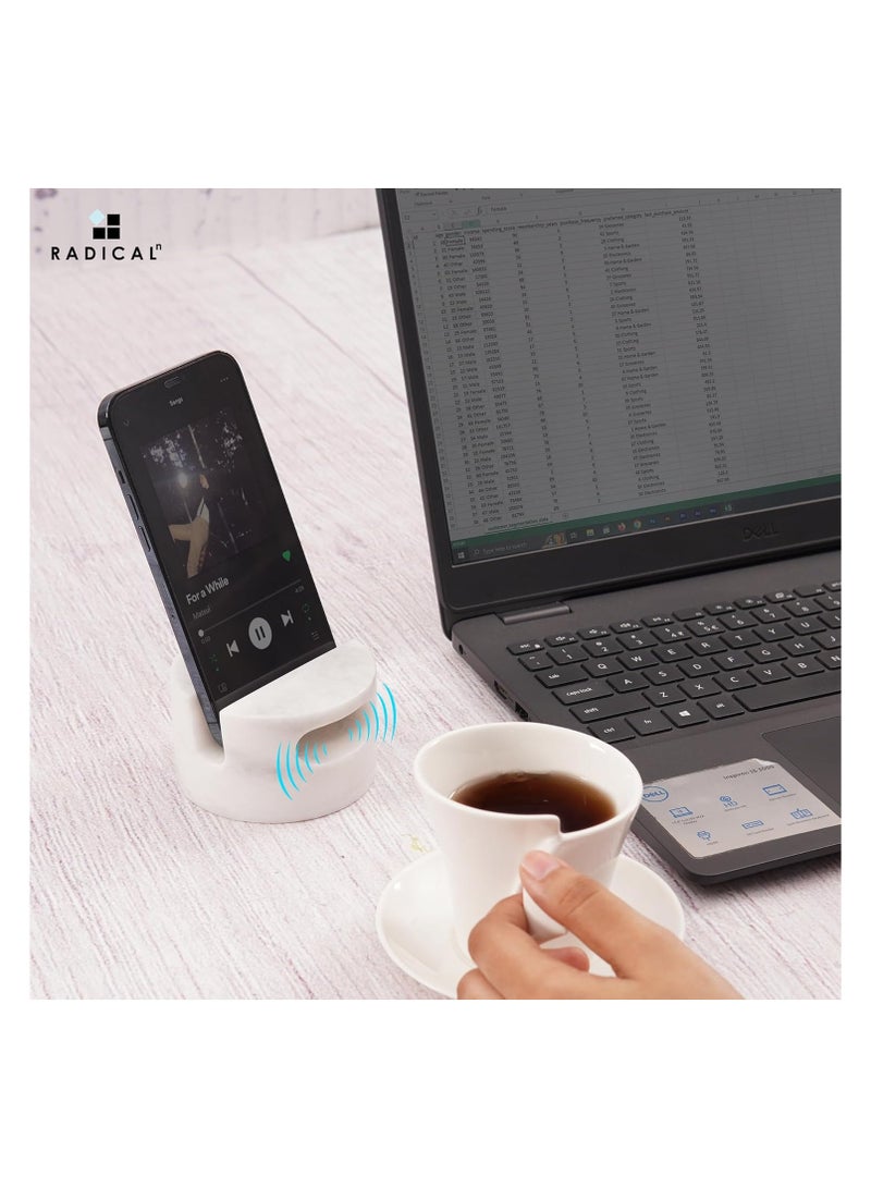 راديكالن حامل هاتف من الرخام الأبيض | حامل هاتف محمول وجهاز آيباد مصنوع يدويًا مقاس 3.5 بوصة لمكتب العمل - Image 3