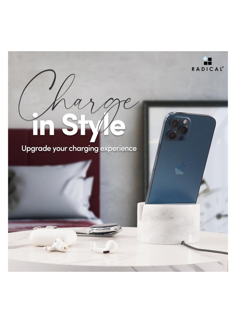 راديكالن حامل هاتف من الرخام الأبيض | حامل هاتف محمول وجهاز آيباد مصنوع يدويًا مقاس 3.5 بوصة لمكتب العمل - Image 4