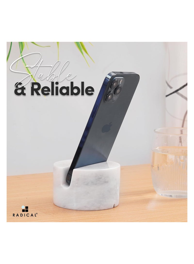 راديكالن حامل هاتف من الرخام الأبيض | حامل هاتف محمول وجهاز آيباد مصنوع يدويًا مقاس 3.5 بوصة لمكتب العمل - Image 5