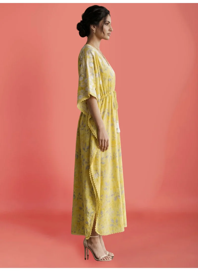 Alaya Yellow Women Embroidered Cotton Kaftan-AL3700B for Women | Best Price UAE